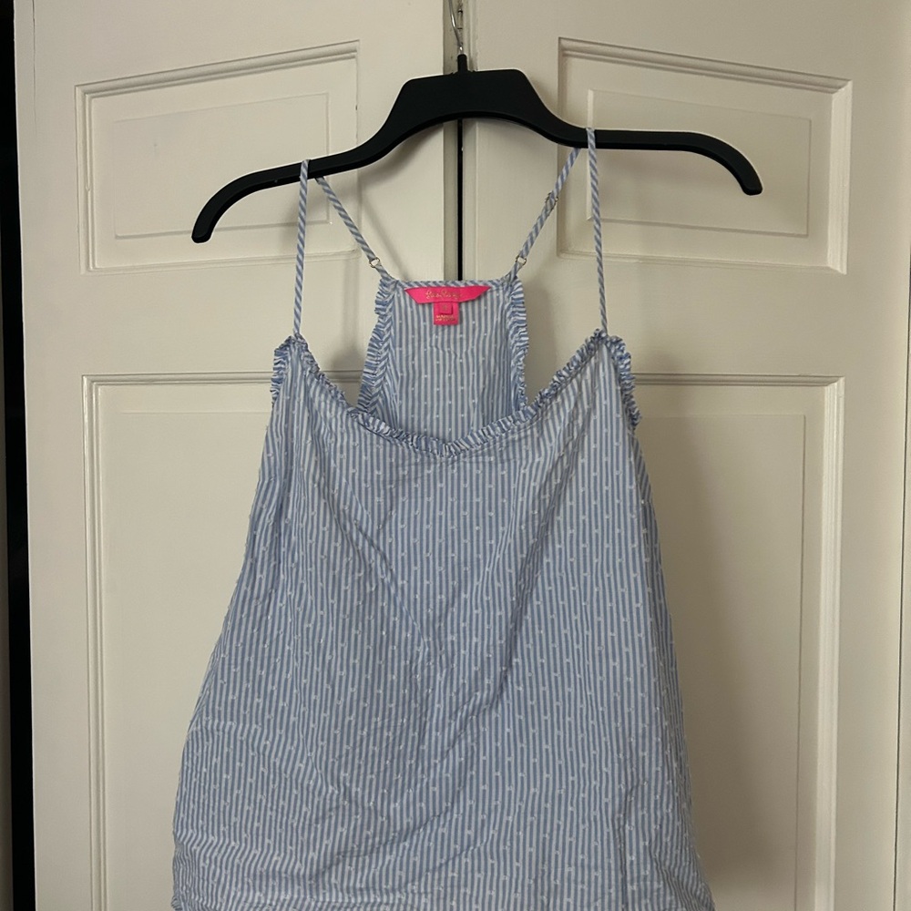 Lilly Pulitzer Blue and White Ruffle Dusk Top